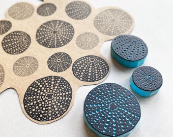 Hand Carved Sea Urchin Shell Rubber Stamps, Summer Stamping