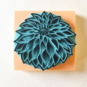 Dahlia flower, hand carved stamp, wedding decor idea, floral stamping, dahlia