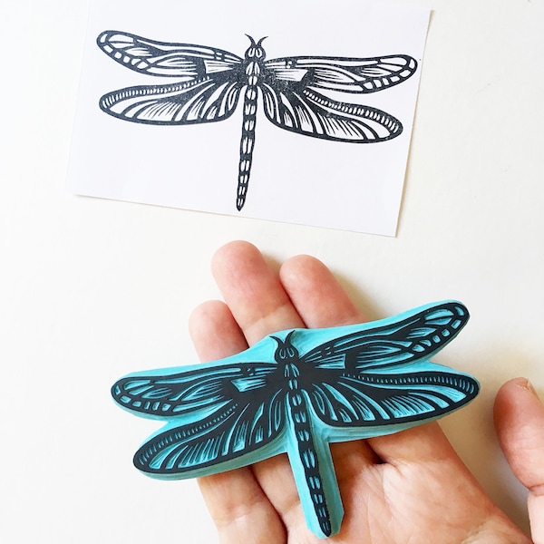 Dragonfly rubber stamp, hand carved stamp made by Cassastamps