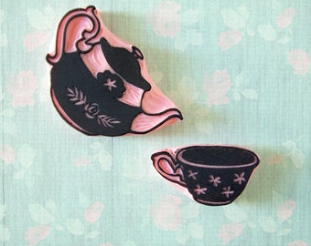 Teapot Rubber Stamp, Hand Carved, Stamp,  Tea Cup Stamp, Victorian Tea Set, Teapot and cup,  Set of Stamps.