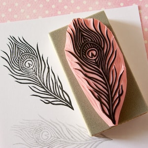 Pfauenfeder Stempel, Handgefertigter Stempel für Hochzeitseinladungen