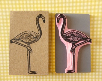 Flamingo rubber stamps, mounted stamp, bird stamp, tropical decor, hand carved stamp, summer decor