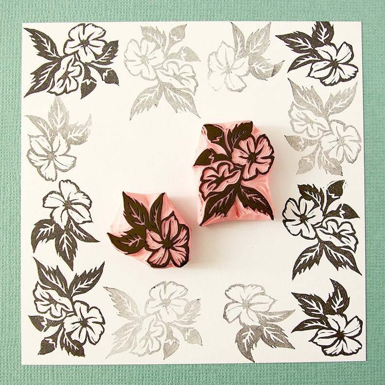 Tropical Flowers Rubber Stamps Flowers Hand Carved Stamps Etsy