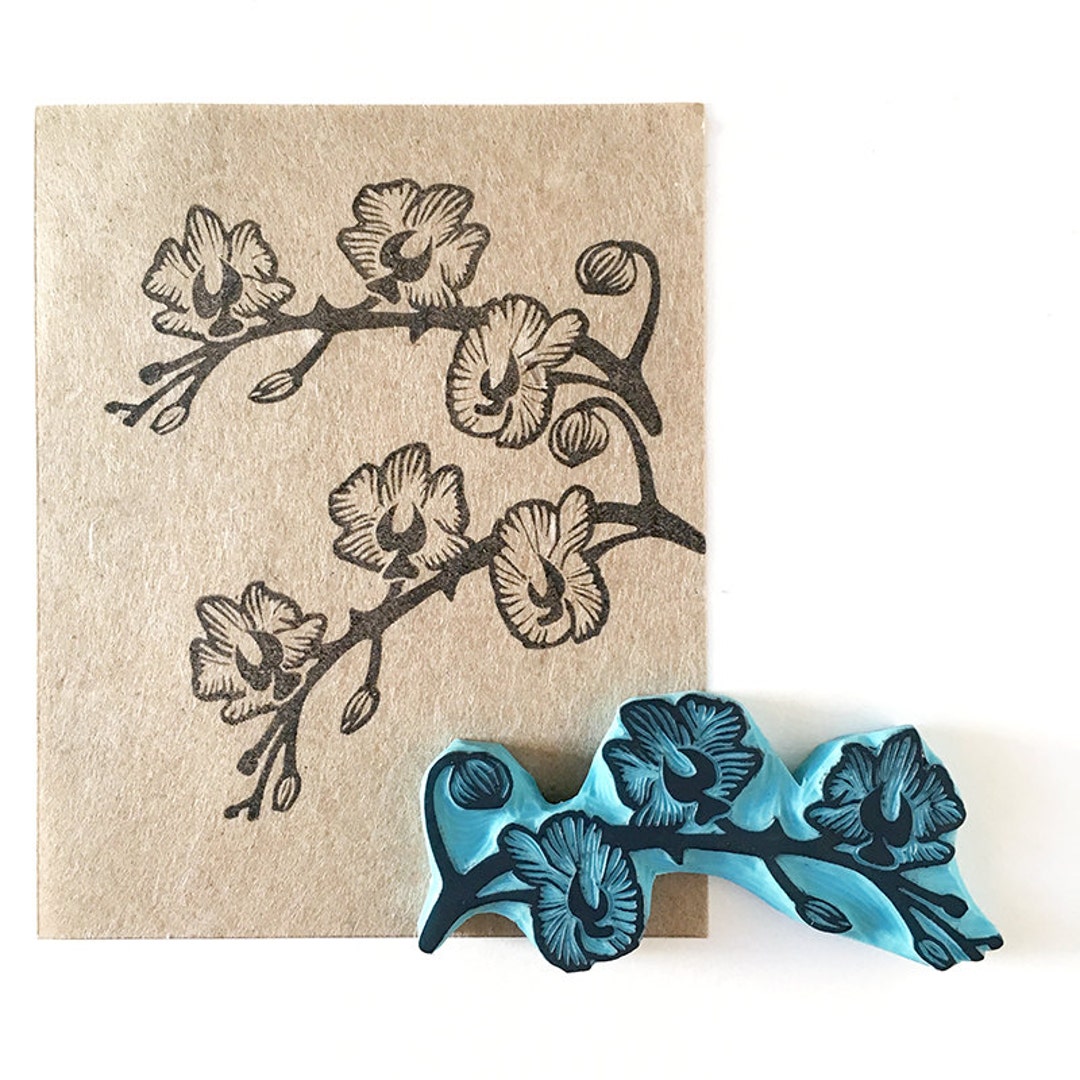 Hand Carved Orchid Rubber Stamp, Japanese Art, Card Making - Etsy