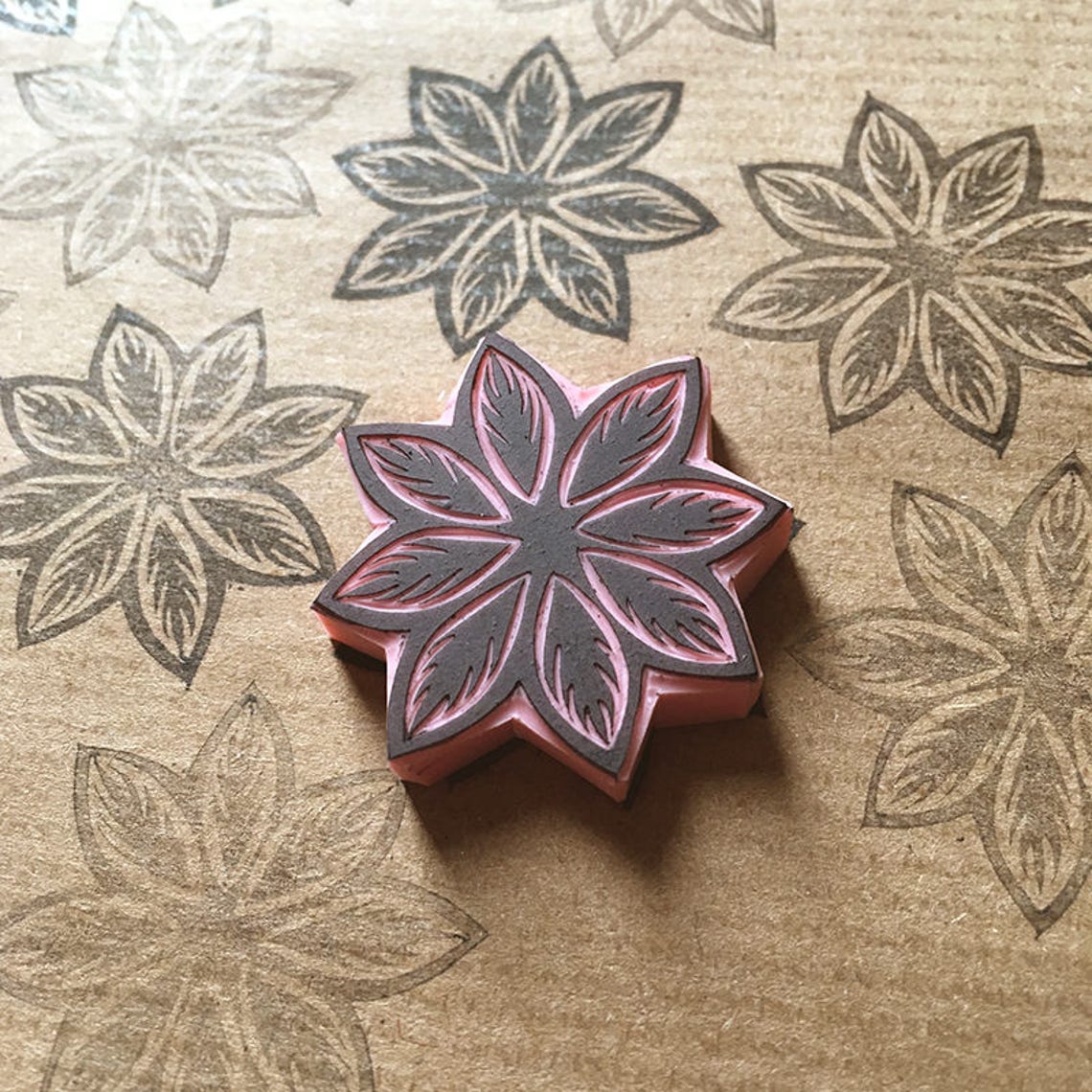 Mandala rubber stamp leaf mandala hand carved stamp organic Etsy