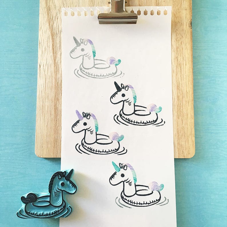 Unicorn pool float, rubber stamp, hand carved stamp, unicorn love image 3