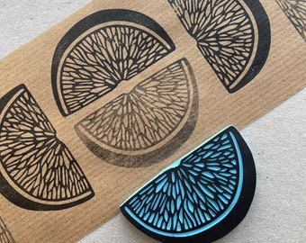 Orange rubber stamp for making citrus prints