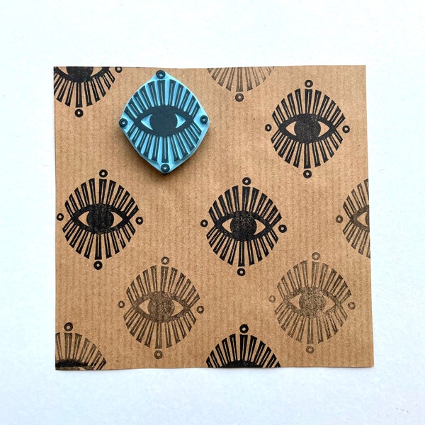 Mystic eye rubber stamp, hand carved rubber stamp of a boho eye image