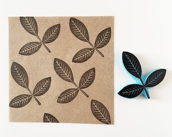 Tree leaves rubber stamp, nature stamping, rustic decor, hand carved rubber, fabric stamping, made in Spain.