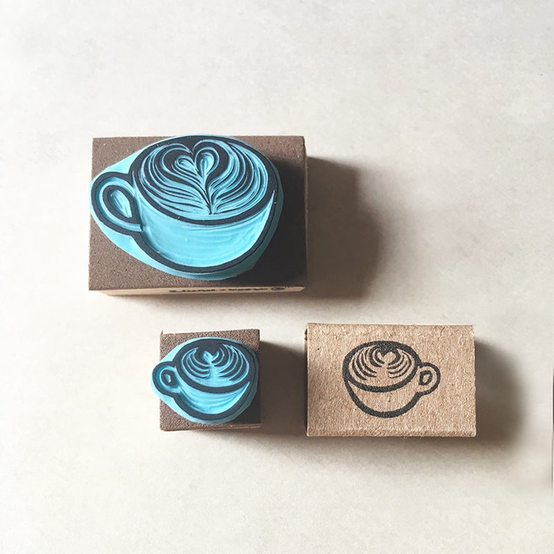 Coffee rubber stamps hand carved stamp cup of coffee Etsy