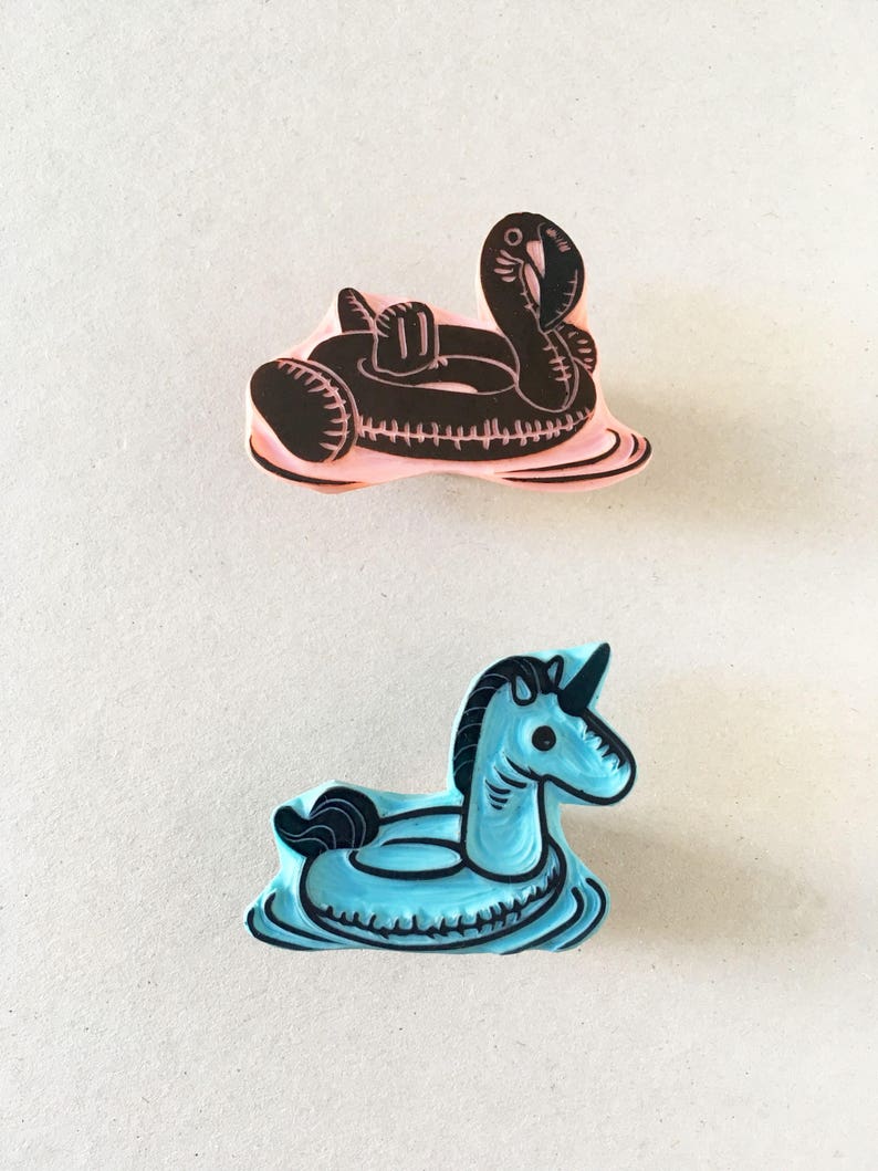 Unicorn pool float, rubber stamp, hand carved stamp, unicorn love image 6