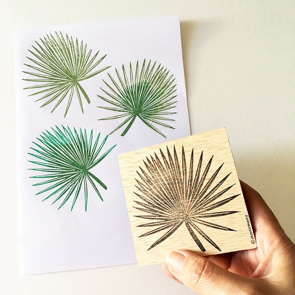 Palmetto Leaf Rubber Stamp, Hand Carved Stamp, Tropical Leaf, Stamping Supply, Saw Palmetto