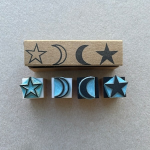 Moon and Star set of 4 rubber stamps / Moon phases set of 5 rubber stamps