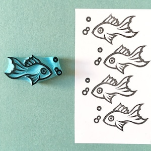 Fish rubber stamp, hand carved, children stamp, diy supply