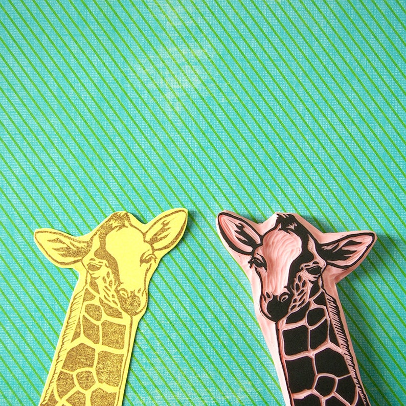 Giraffe stamp, rubber stamp, hand carved stamp, charity item, African giraffe, wild animal, DSWT, kiko giraffe image 2