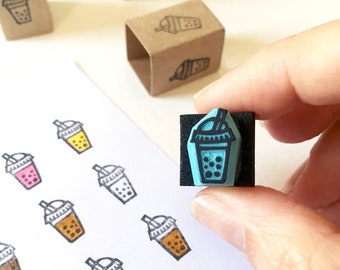 Mini Bubble tea hand carved rubber stamps