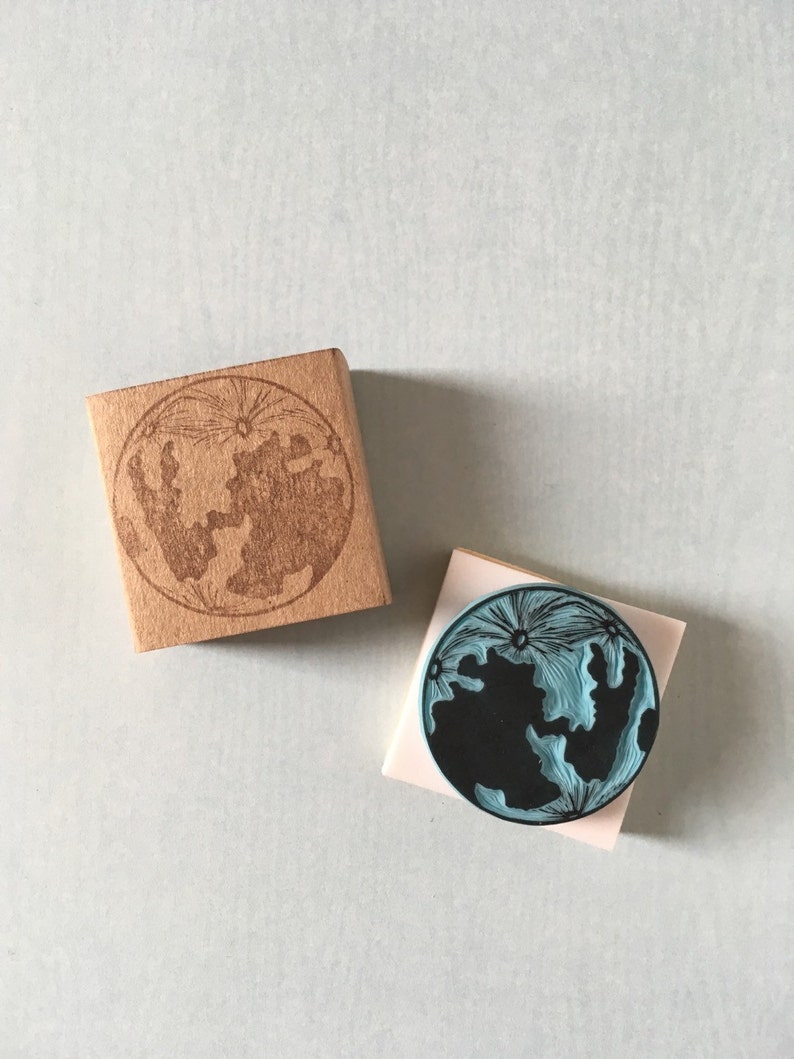 Moon rubber stamp hand carved, dinner invitations, greeting cards, New Year's eve. image 2