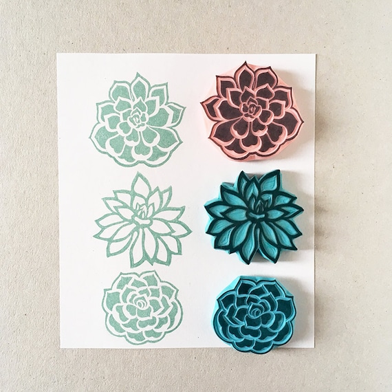 Fabric stamp carved stamp succulent print clay stamp pottery stamp Succulent stamp