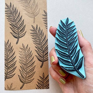 Bladrubberstempel, handgesneden stempel, rubberstempel plantenliefhebber, grootformaat stempel