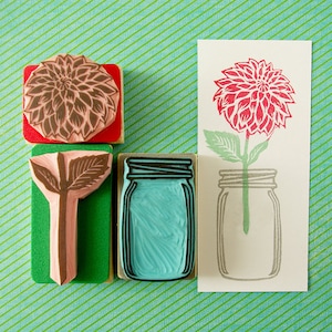 Dahlie Stempel, Blume Stempel mit Einmachglas, Stiel zum leichteren stempeln abgetrennt