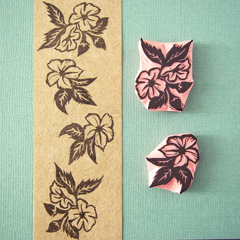 Tropical Flowers Rubber Stamps Flowers Hand Carved Stamps Etsy