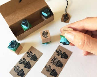 Cactus rubber stamps, set of 5, mini stamps, hand carved, succulent plants, cactus plants, cacti