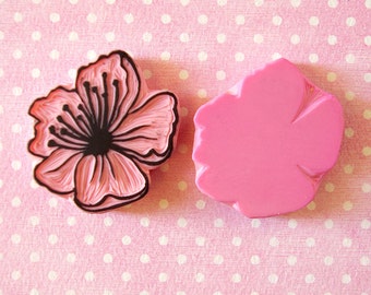 Conjunto de carimbos de borracha com flores de cerejeira, carimbos de flores esculpidos à mão.