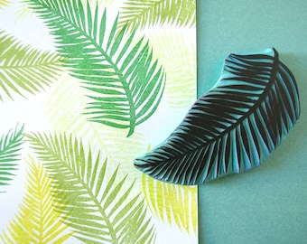 Palm Tree Leaf, Rubber Stamp, Tropical Stamp, Hand Carved, Summer decor, Palm Beach, tropical