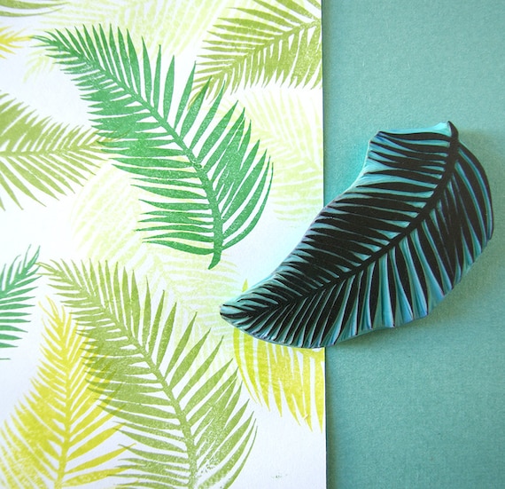 Palm Tree Leaf, Rubber Stamp, Tropical Stamp, Hand Carved