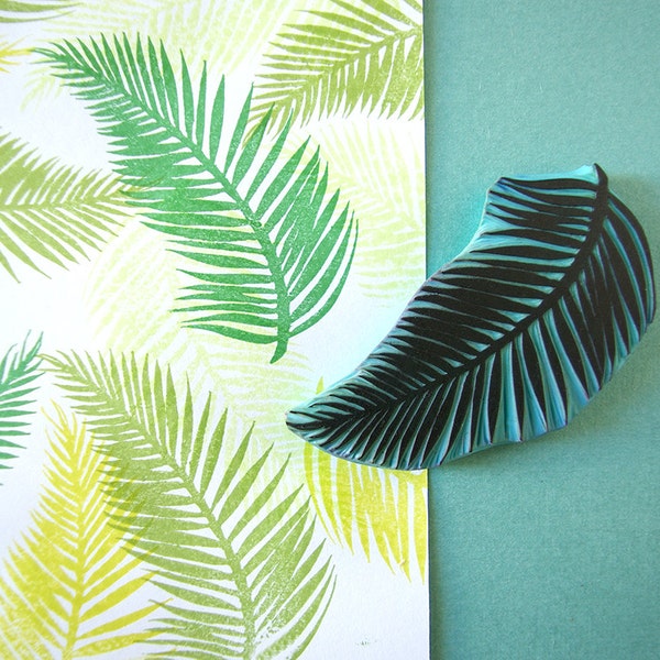 Palm Tree Leaf, Rubber Stamp, Tropical Stamp, Hand Carved, Summer decor, Palm Beach, tropical