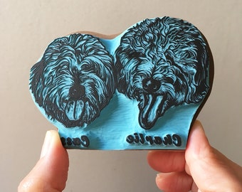 Pet Portrait Rubber Stamp, Double portrait of dog, cat or any other pet, custom rubber stamp, cassastamps