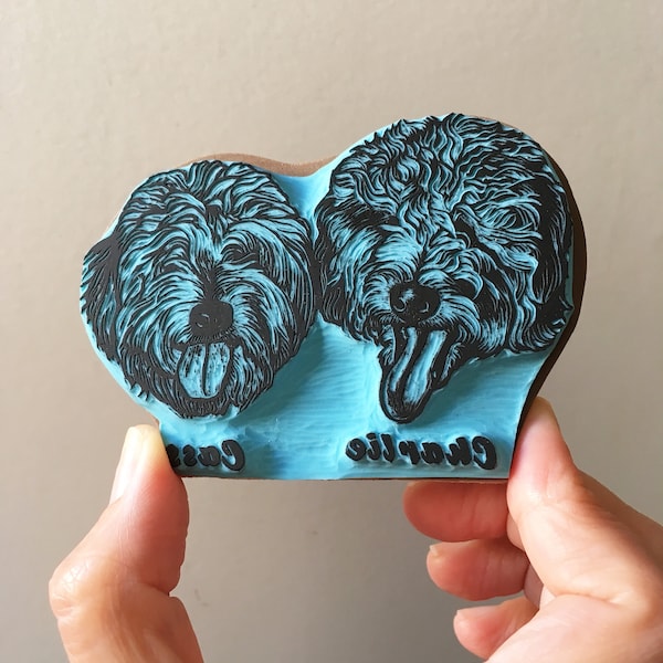 Pet Portrait Rubber Stamp, Double portrait of dog, cat or any other pet, custom rubber stamp, cassastamps