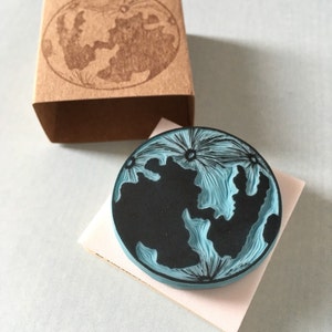 Moon rubber stamp hand carved, dinner invitations, greeting cards, New Year's eve. image 1