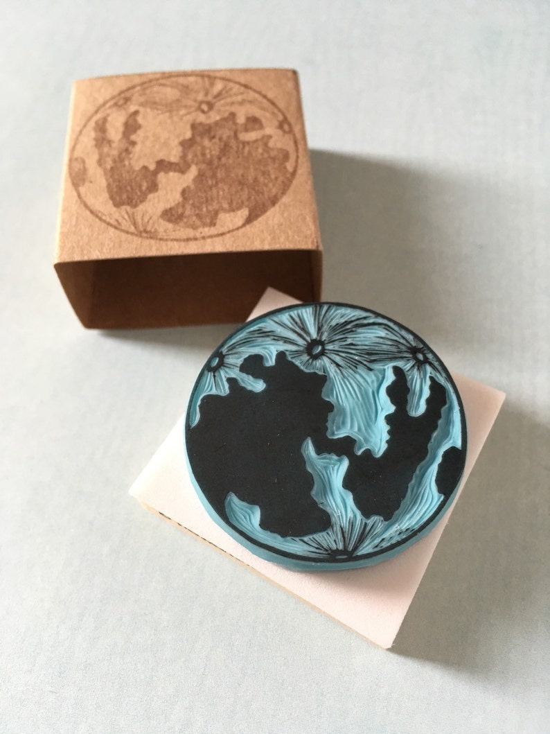 Moon rubber stamp hand carved, dinner invitations, greeting cards, New Year's eve. image 1