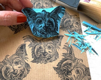 Pet portrait hand carved rubber stamp