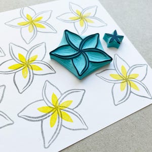 Hand Carved Plumeria Flower Rubber Stamp, DIY Craft