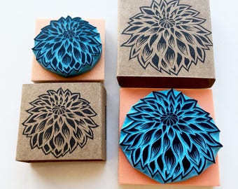 Dahlia flower hand carved rubber stamp in 3 sizes to choose from
