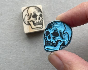 Human skull tiny hand carved rubber stamp