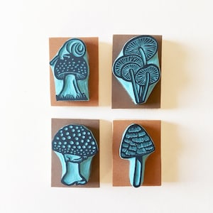 Timbri in gomma con funghi, decorazione autunnale, timbro intagliato a mano, CassaStamps