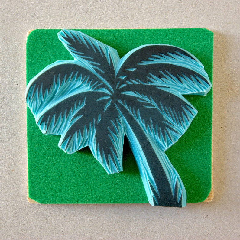 Palm Tree Rubber Stamp Hand Carved Stamp Summer Decor Etsy