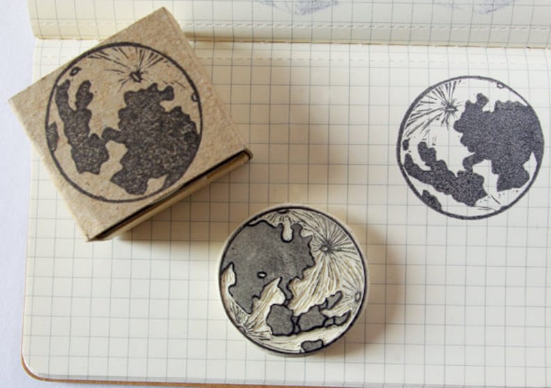 Moon rubber stamp hand carved, dinner invitations, greeting cards, New Year's eve. image 5