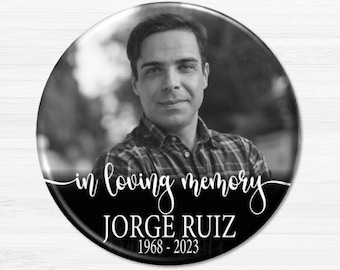 Memorial Photo Tribute Buttons, Personalized In Loving Memory of, Custom Memorial Pins Rest in Peace, Funeral Pinback Buttons - BB2968