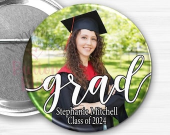 Graduation Party Buttons Customized, Personalized Photo Party Pins, Class Picture Party Pins, Graduation Gift, 1.50" & 2.25" BB2924