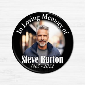 Personalized Memorial Photo Tribute Buttons, In Loving Memory of, Custom Memorial Pins Rest in Peace, Funeral Pinback Buttons - BB2967