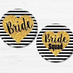 Bride Squad Party Buttons, Bachelorette Party Favors, Wedding Pinback Buttons, Gold Glitter Wedding Bridal Party, Bachelorette Pins BB1369B