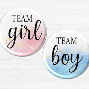 Team Girl Team Boy Pins, Rose Gold Baby Gender Reveal Badges, Blue Gold Baby Shower Buttons, Gender Reveal Party - BB2787