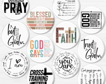 12 Christianity and Faith Buttons, Christian Inspirational and Prayer Awareness Pins, Trust in God   - BB3032