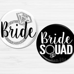 Bride Squad Party Badges, Bachelorette Party Favors, Bride Squad Party Pins, Bachelorette Party Pins, Silver Bridal Party Pins - BB1344B