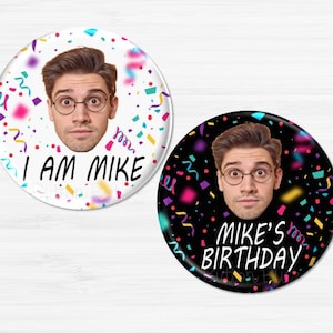 Custom Face Cutout Buttons, Personalized Photo Birthday Party Pins, Fun Face Party Favor, Happy Birthday Head Buttons -  BB2887