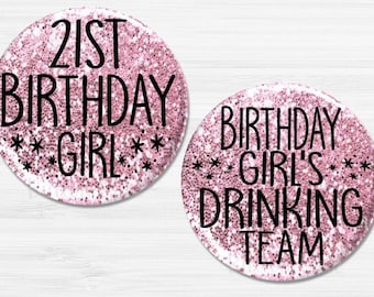 21st Birthday Party Buttons, Rose Gold 21st Birthday Pins, 21st Birthday Gift, 21st Birthday Party Pins, Happy Birthday B1359D